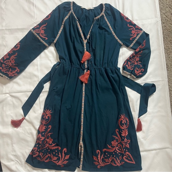 Bohemian Embroidered Teal Midi Dress - Picture 9 of 16